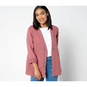 Peace Love World Women's Plus Sz Jacket 1X Boheme Relaxed Linen Pink A647721